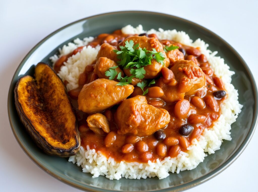 Rice and Beans with Stewed Chicken