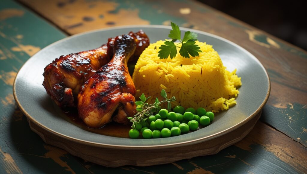 Authentic Jamaican Jerk Chicken with Rice and Peas
